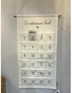 Calendrier de l'Avent en Tissu Gaze de Coton Ecru