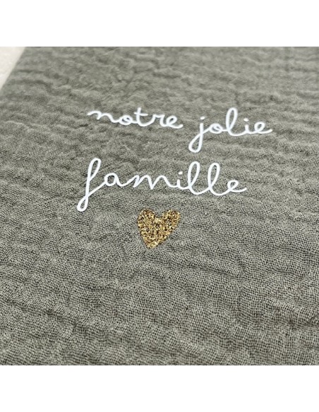 Protège Livret de Famille - Gaze de Coton - Vert - Notre Jolie Famille