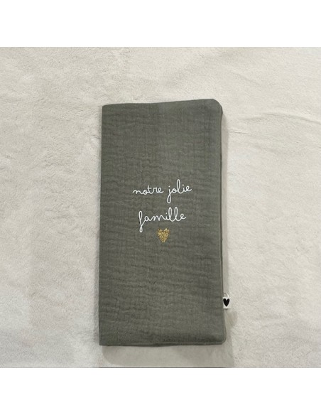 Protège Livret de Famille - Gaze de Coton - Vert - Notre Jolie Famille