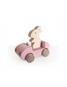 Voiture & Lapin en bois Bunny Car Rose