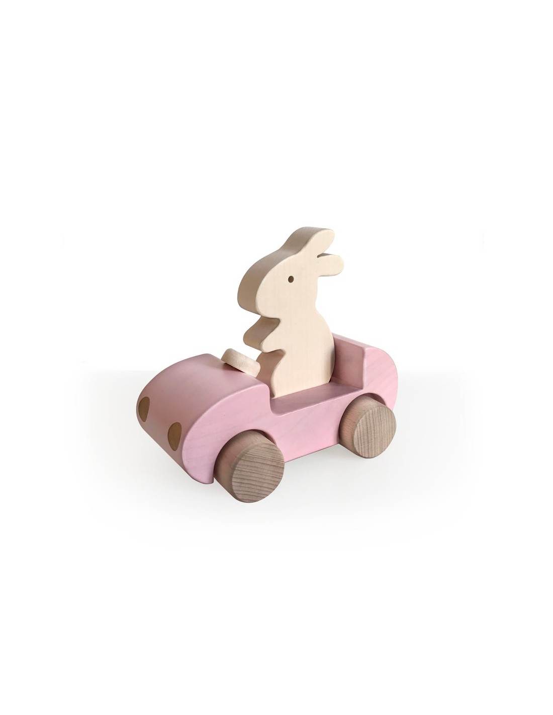 Voiture & Lapin en bois Bunny Car Rose