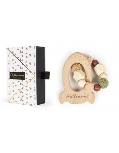 Anneau de dentition fusée en bois, perles coton et...