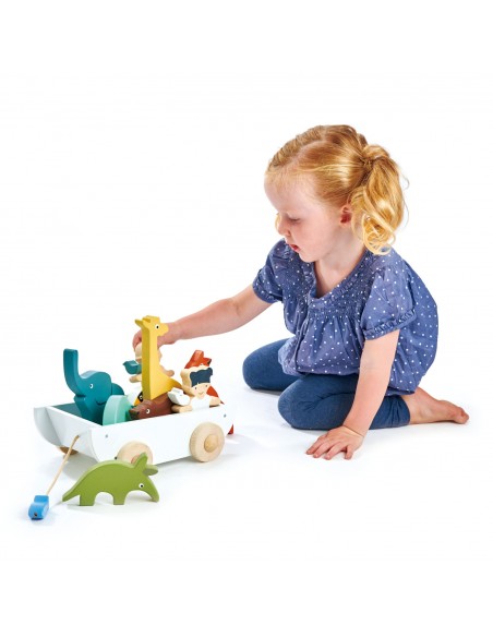 Chariot en bois et ses animaux Arche de Noé