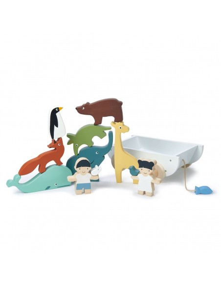 Chariot en bois et ses animaux Arche de Noé