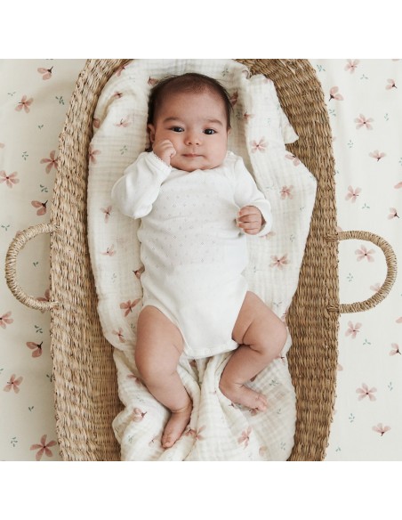 Lange en coton biologique imprimé Fleurs Windflower Crème