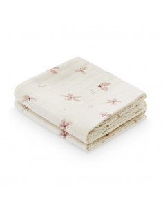 Lange en coton biologique imprimé Fleurs Windflower Crème