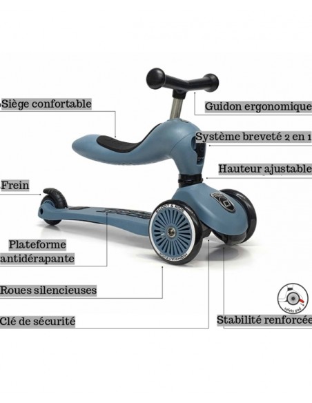 Porteur 2 en 1 évolutif en trottinette 1 à 5 ans Bleu